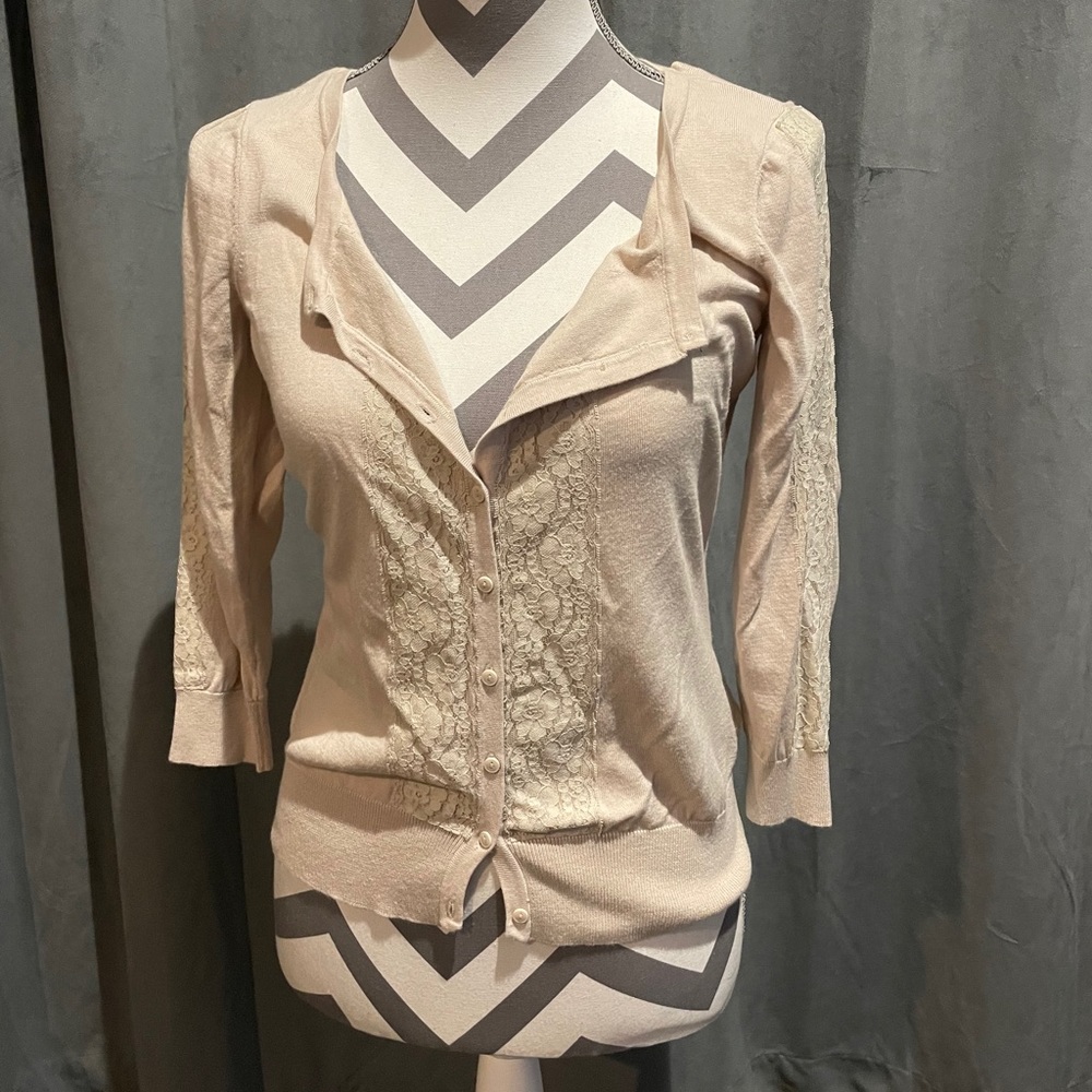 Button up sweater with lace detail